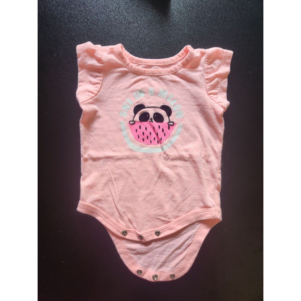 Okie Dokie Baby Girl 3M Pink Panda Watermelon Ruffle Sleeve Bodysuit
